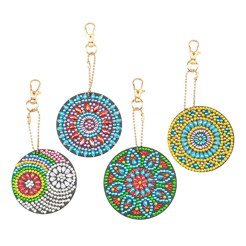 4pcs Mandala 5 шт. DIY полная дрель специальная форма алмазная живопись брелки женская сумка кулон ювелирный брелок для ключей вышивка крестиком - Цвет: 4pcs Mandala