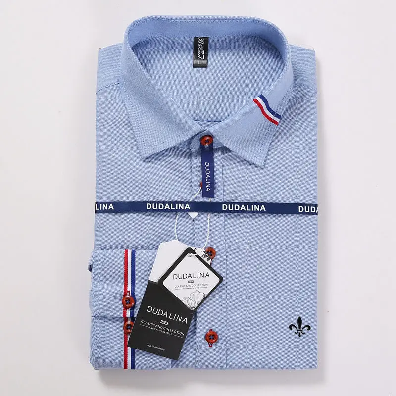 Полосатая блуза Camisa Social Masculina Dudalina рубашка с длинными рукавами в тонкую полоску мужская одежда с вышивкой белая мужская - Color: DCZ5625-HUBLUE