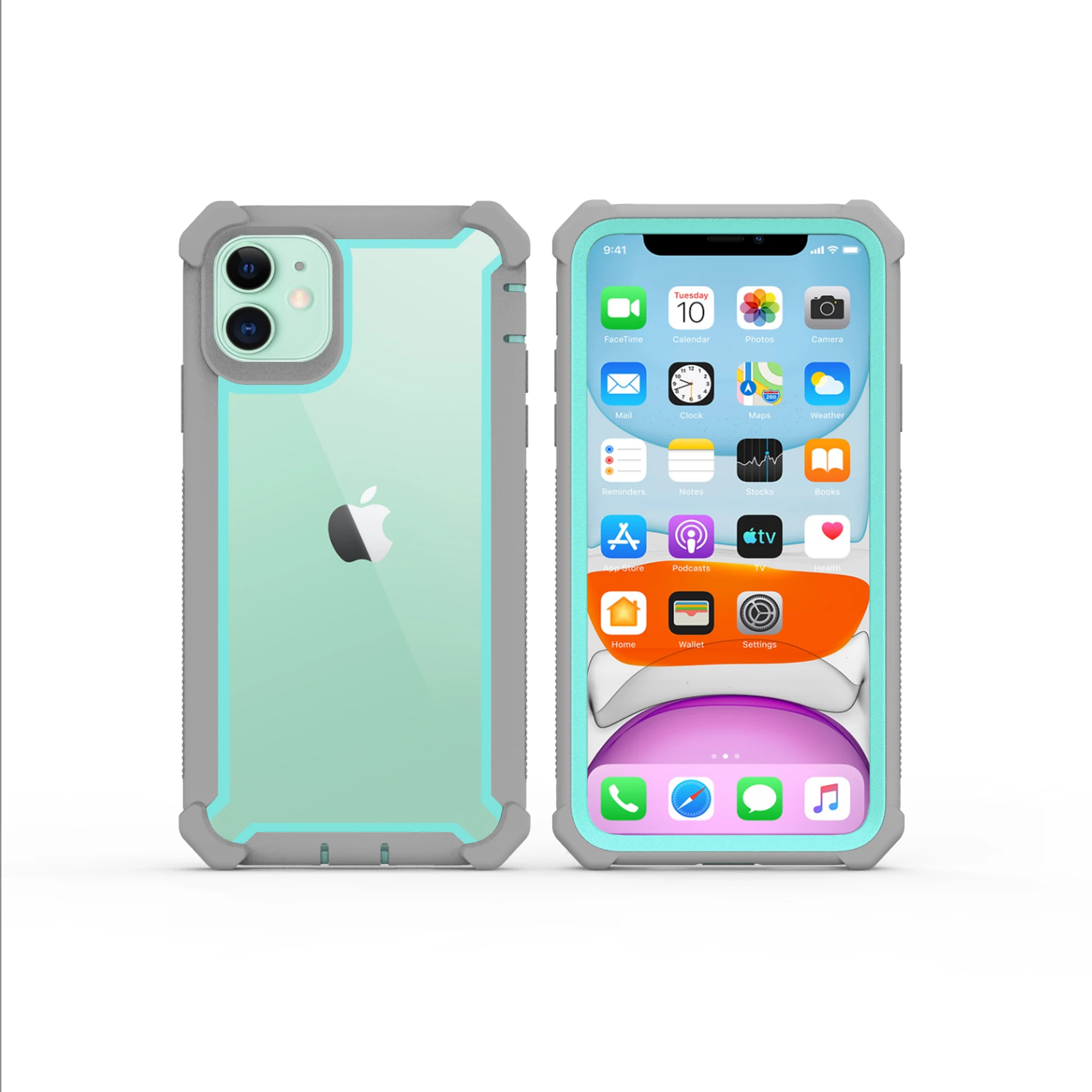 Чехол для iPhone 11 Pro XS Max XR 6 6S 7 8 Plus, усиленная защита, противоударный чехол из ПК+ ТПУ,, закаленное стекло - Цвет: gray  lightblue