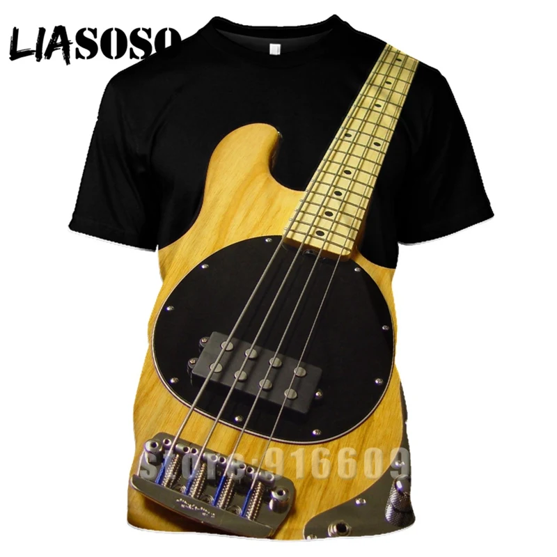 Модная футболка с 3D принтом панк гитара бас хип хоп Мужская женская уличная