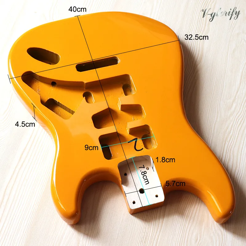 

ST Electric Guitar Body Poplar Wood Yellow Guitar Barrel High Gloss Finish ST Body Wood Barrel Parts 5.7cm Pocket Width