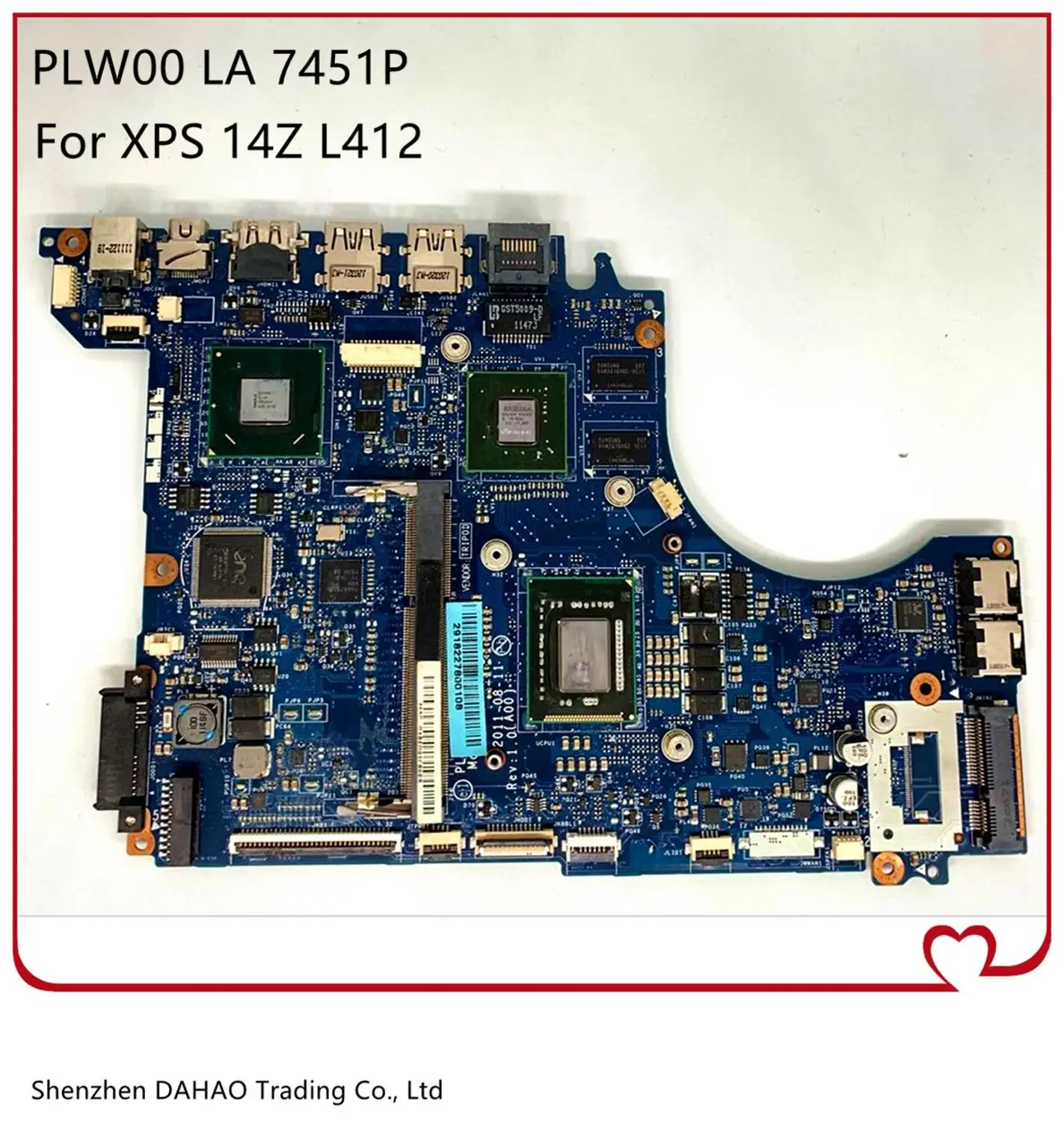 

0F2DV7 For Dell XPS 14Z L412 L412Z Laptop motherboard CN-0F2DV7 PLW00 LA 7451P With i7-2640M GT520M HM67 DDR3 100% Fully Tested