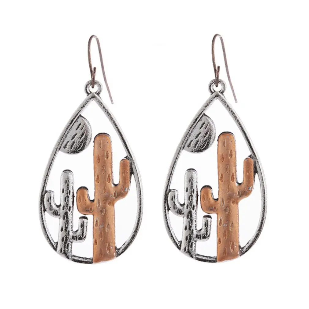 

New Sale 2021 Hot Sale Fashion Retro Bohemia Two-color Desert Cactus Pendant Personality Korean Earrings For Women Jewelry Gift