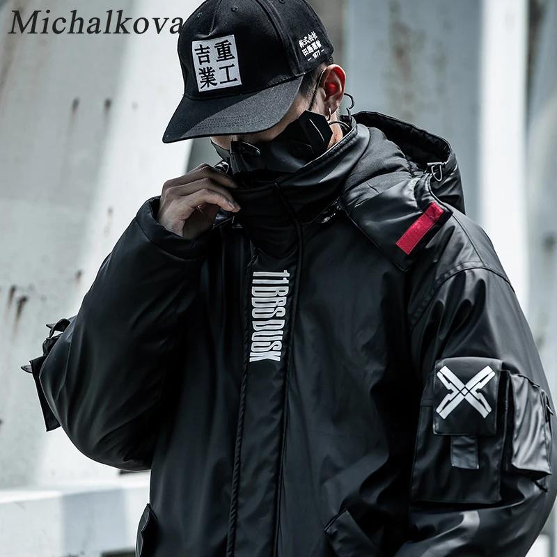 Michalkova из искусственной кожи парка с капюшоном куртка Techwear хип-хоп мягкие куртки