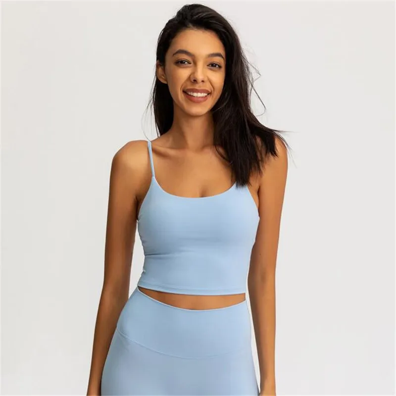

Women Plain Soft Nylon Fitness Vest Push Up Padded Gym FBras Yoga Crop Tops Workout Sports Bras