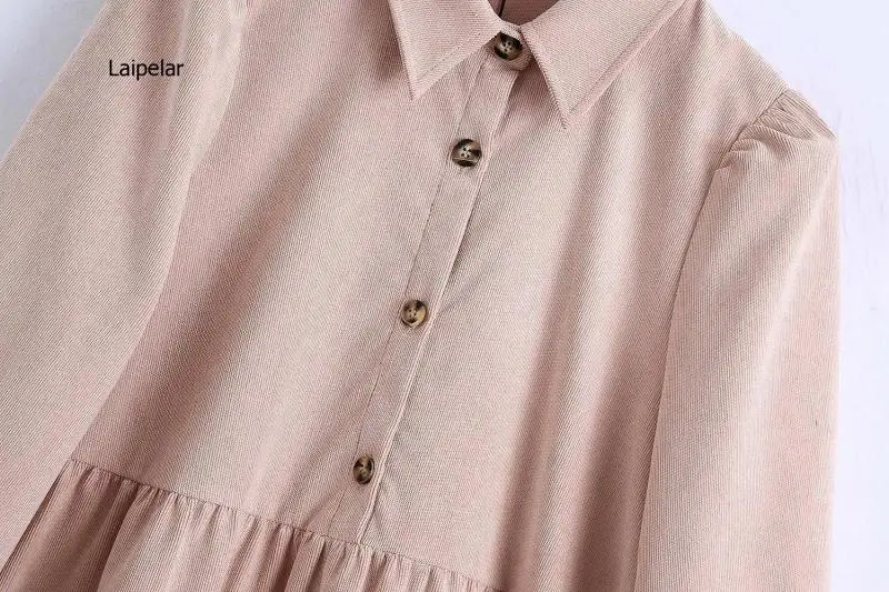 

Women Vintage Solid Color Pleats Corduroy Female Long Sleeve Casual Business Vestido Chic Shirt Dresses