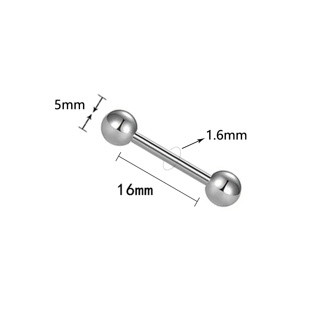Silver 1.6-16-5mm Пирсинг языка, Oreja,, 2 шт., титановые языковые кольца, Промышленные Штанги, хрящи, серьги, ушные утяжелители, ювелирные изделия для тела - Окраска металла: Silver 1.6-16-5mm