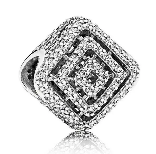 

Genuine 925 Sterling Silver Charm Openwork Shimmering Geometric Lines With Crystal Bead Fit pandora Bracelet & Necklace Jewelry