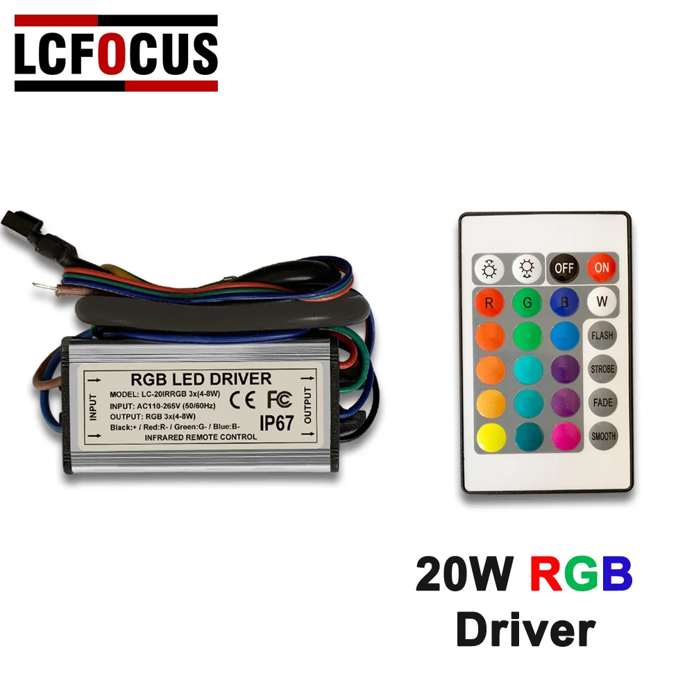 

20W RGB LED Driver Waterproof IP67 Power Supply Infrared Remote Control AC85-265V Adapter Transformer