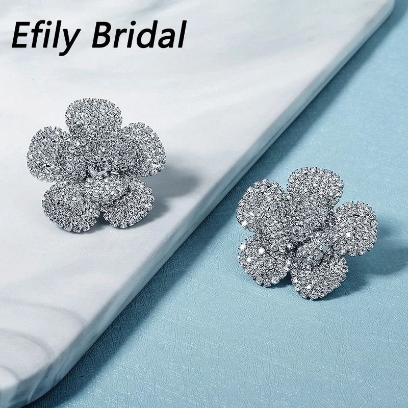 

Efily Fashion Flower Rhinestone Stud Earrings for Women Accessories Silver Color Bridal Wedding Earings Party Jewelry Gifts
