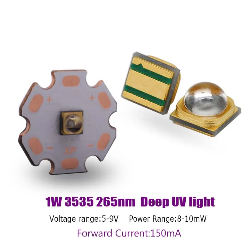 

High Power 3535 1W 265nm Deep UV LED CHIP UVC Ultraviolet Sterilization LED Diode 150mA 5-9V