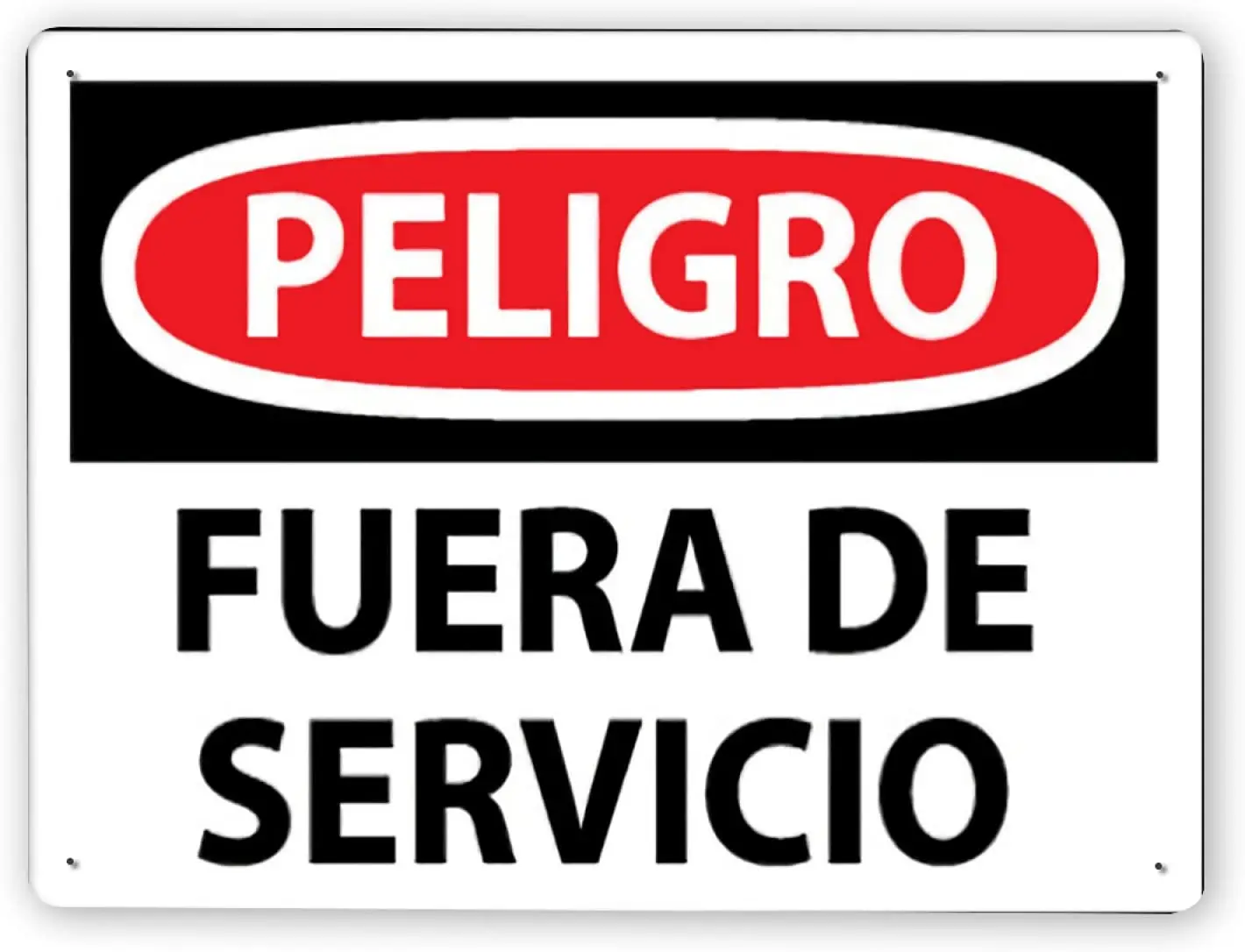 

1595 Warning Sign,PELIGRO Fuera De Servicio,Tin Aluminum Metal Decor Painting Traffic Warning Sign 12x16 Inch