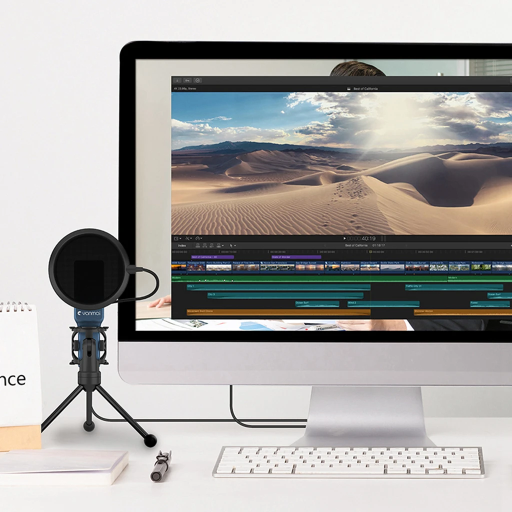 USB микрофон со штативом запись звука для компьютера ПК телефона настольного игры