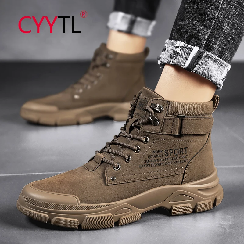 CYYTL Winter Men's Hiking Ankle Boots Breathable Leather Outdoor Tooling Work Shoes Casual Non-Slip Desert Combat Booties