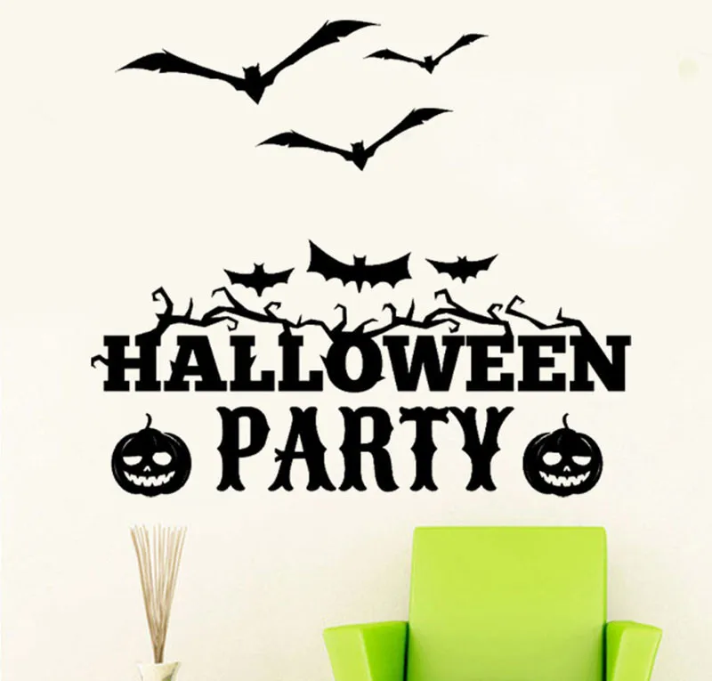 Счастливый Хэллоуин ведьма летучие мыши Наклейка на стену модные 3D DIY наклейки