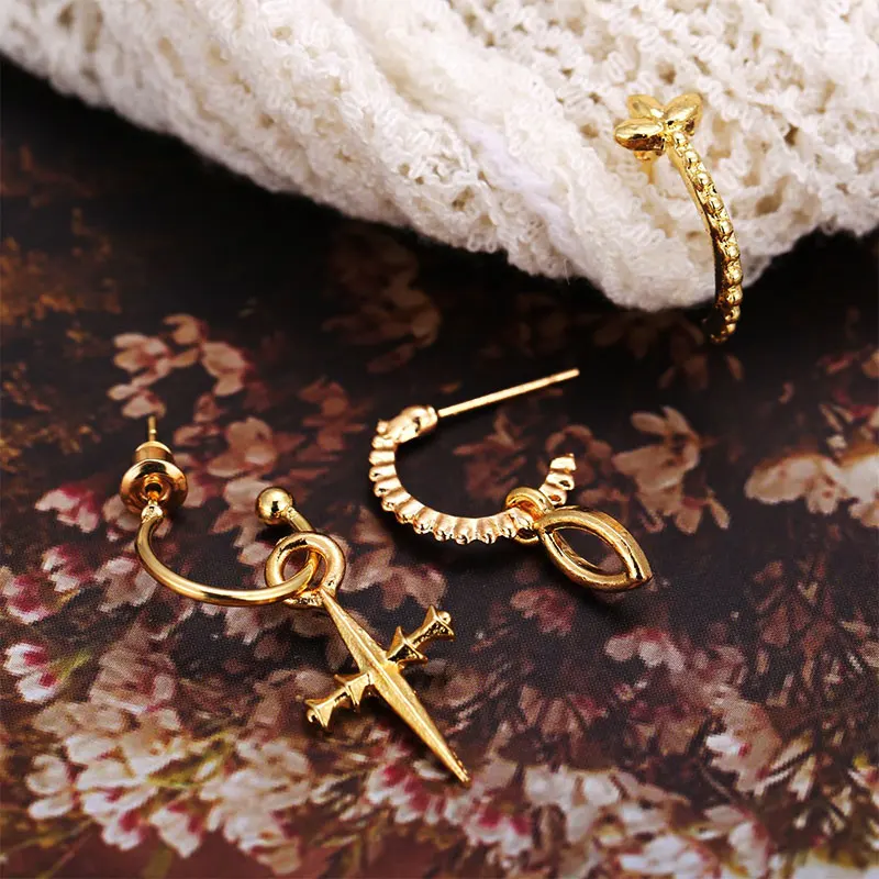 

New Cross Earrings Set Three-Piece Creative Retro Golden Earring For Women Gir Fashion Jewelry Gift