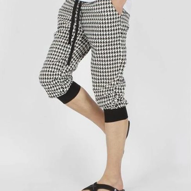 Летние укороченные штаны с рисунком гусиные лапки мужские шаровары брюки