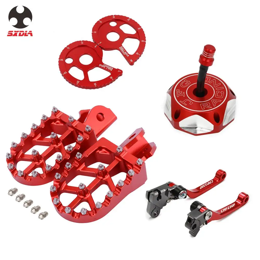 

Motorcycle Foot Pegs Footrest Aluminum Sprocket Guide Chain Adjuster Fuel Tank Gas Cap Brake Clutch Levers For CRF230F 2004-2017