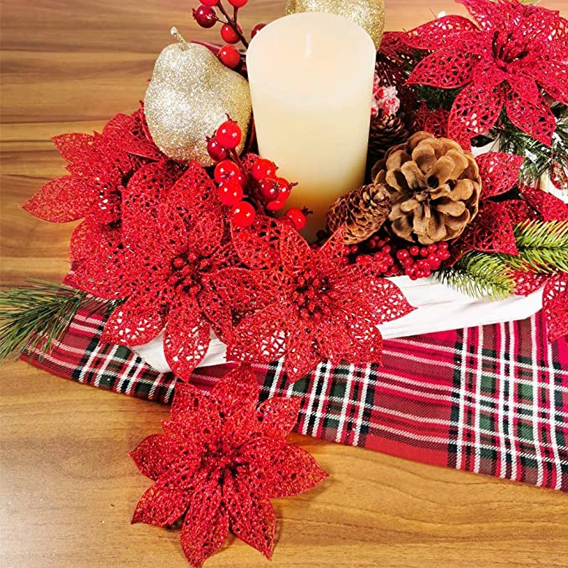 

10pcs Simulated Plastic Flower Artificial Christmas Tree Decortaion Festival Living Room Ornament Xmas House Decoration Supplies
