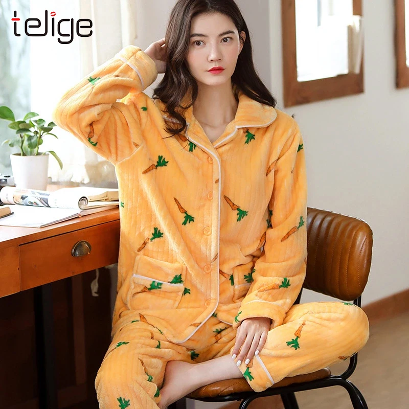 Зимняя Пижама 2019 Толстая теплая Женская пижама коралловый бархат элегантная
