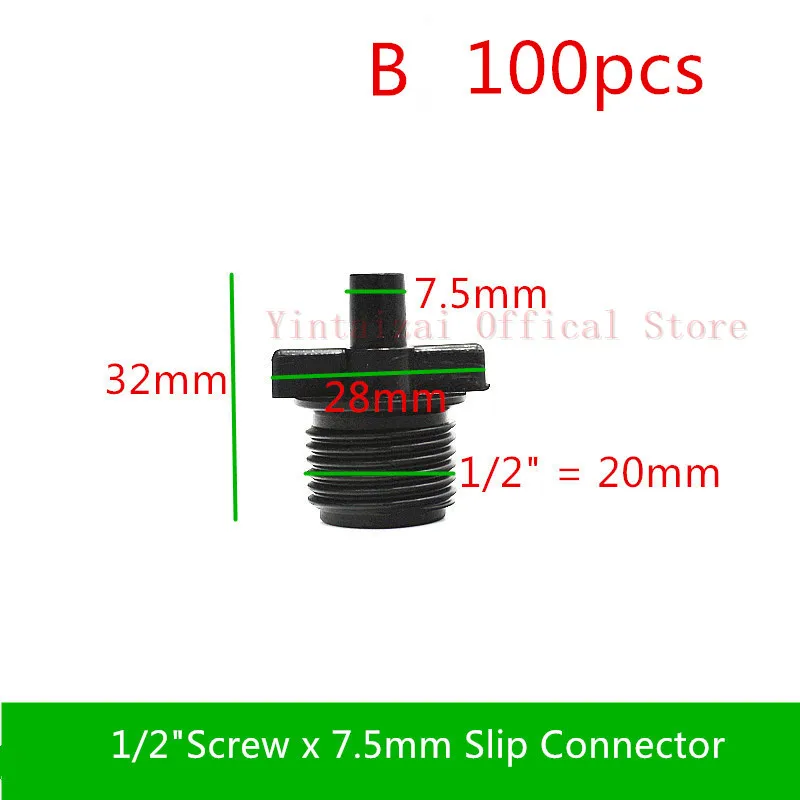 B 100pcs 100 шт. 1/" Папа х 6 мм скользящий Разъем Садовый микро спринклер коннектор для капельного орошения фитинги для распылителя насадка капельные фитинги - Цвет: B 100pcs