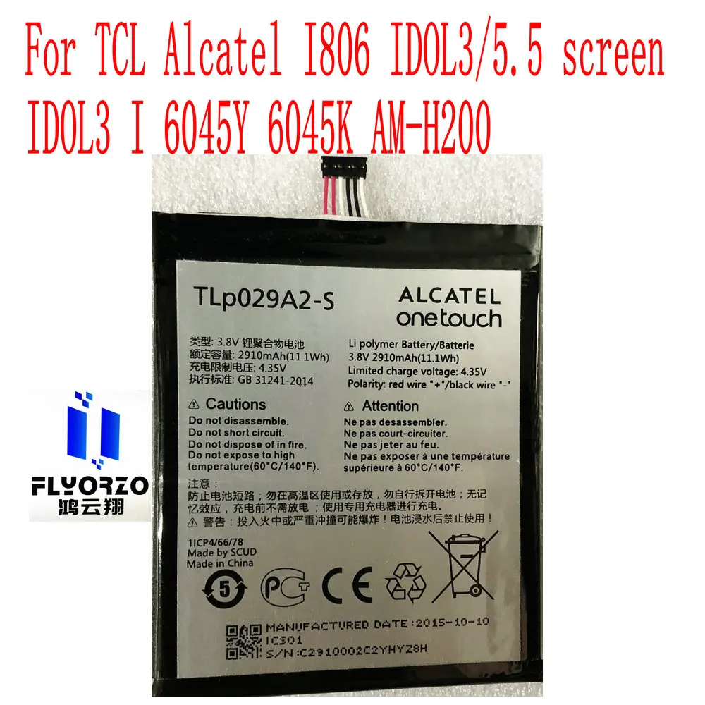 

Совершенно новый высококачественный аккумулятор 2910 мАч TLP029A2-S для TCL Alcatel I806 IDOL3/5,5 screen IDOL3 I 6045Y 6045K AM-H200 мобильный телефон