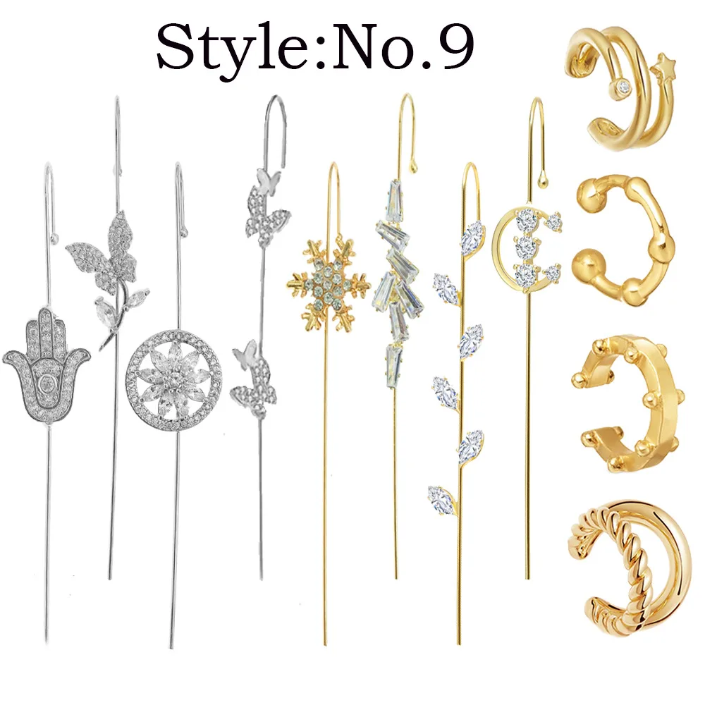 

Bohemian Style Crawler Hook Earrings Sets Shiny Zircon Ear Clip Climber Earrings Piercing Jewelry For Women Accessories Gifts