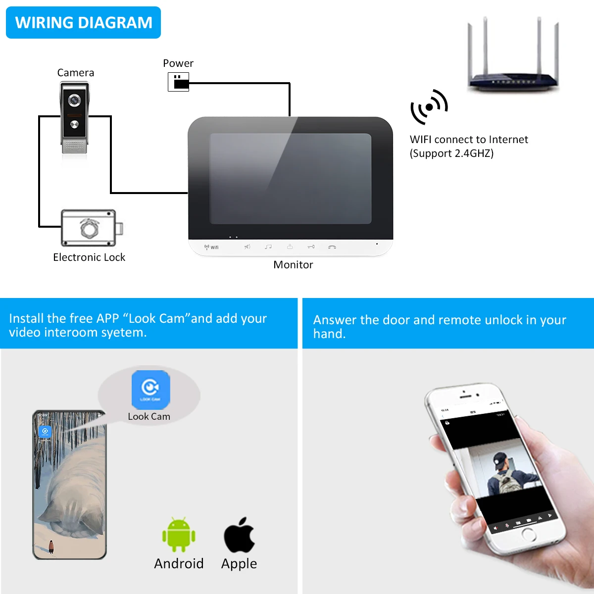 Видеодомофон HomeFong с экраном 7 дюймов Wi-Fi 1000TVL