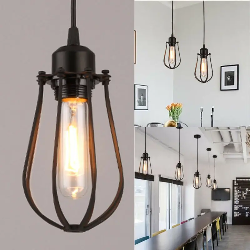 

Modern Pendant Retro Light Bulb Iron Guard Wire Cage Wire Hanging Lampshade Ceiling Lighting Fixtures Home Decoration