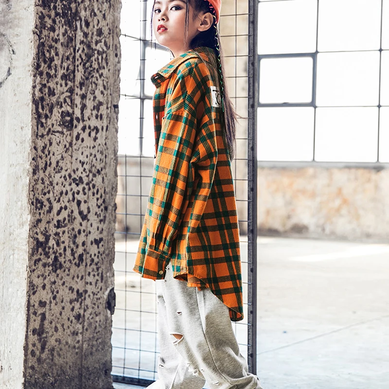 Детский костюм для уличных танцев клетчатая рубашка в стиле хип-хоп с длинными