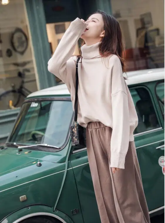 Женский трикотажный комплект из 2 предметов теплый свободный свитер с