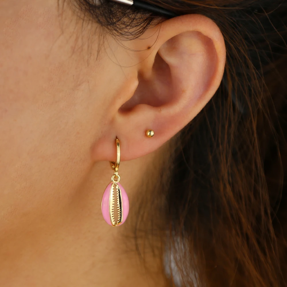 Разноцветные эмалированные серьги подвески в форме ракушки для женщин женские