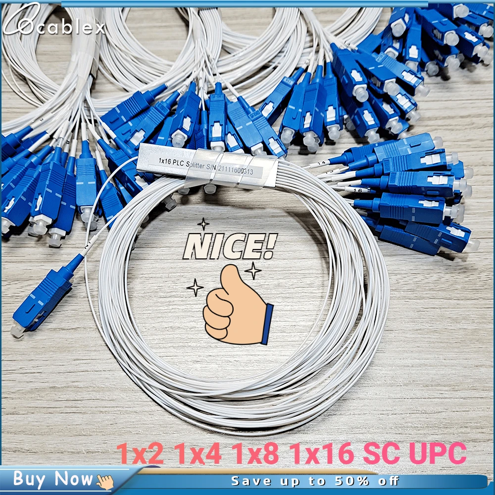 10pcs/lot 0.9mm Steel Tube Fiber Optic PLC Splitter 1x16 SC/UPC Mini Blockless G657A1 0.9mm 1M 1*16 1*2 1*4 1*8 SC UPC Connector