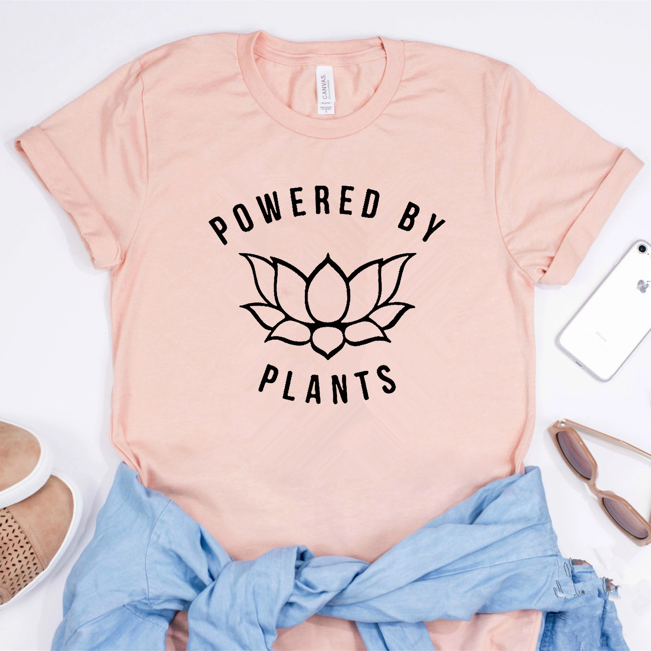 2019 Вегетарианская футболка с надписью Power By рубашки принтом растений Unsex будьте