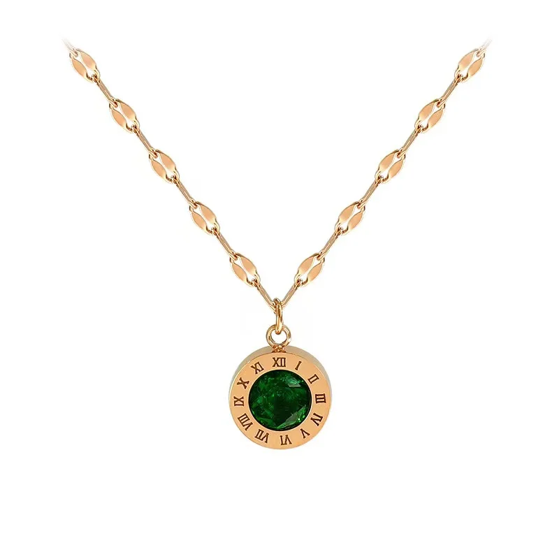 

Fashion Women Roman Numeral Pendant Direct Selling Gold Green Zircon Pendant Necklace Jewelry Men/Women Wholesale
