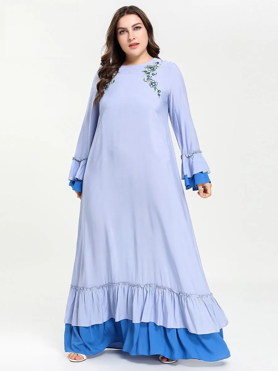 

Vintage Abaya Dress Muslim Women Long Sleeve Ruffle Kaftan Embroidery Jilbab Caftan Islamic Dubai Turkey Casual Loose Long Robe
