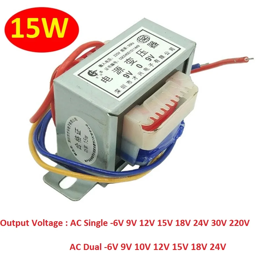 Transformador de Potência Núcleo de Cobre Entrada 220v 380v 50 50hz Saída Único Duplo 6v 9v 12v 15v 18v 24v 30v 15w – va ac
