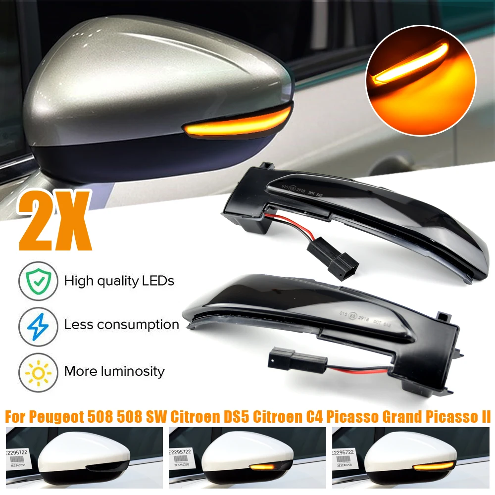 

2Pcs For Peugeot 508 SW LED Dynamic Turn Signal Light Mirror Blinker Indicator Flasher Lamp For Citroen DS5 C4 Grand Picasso II