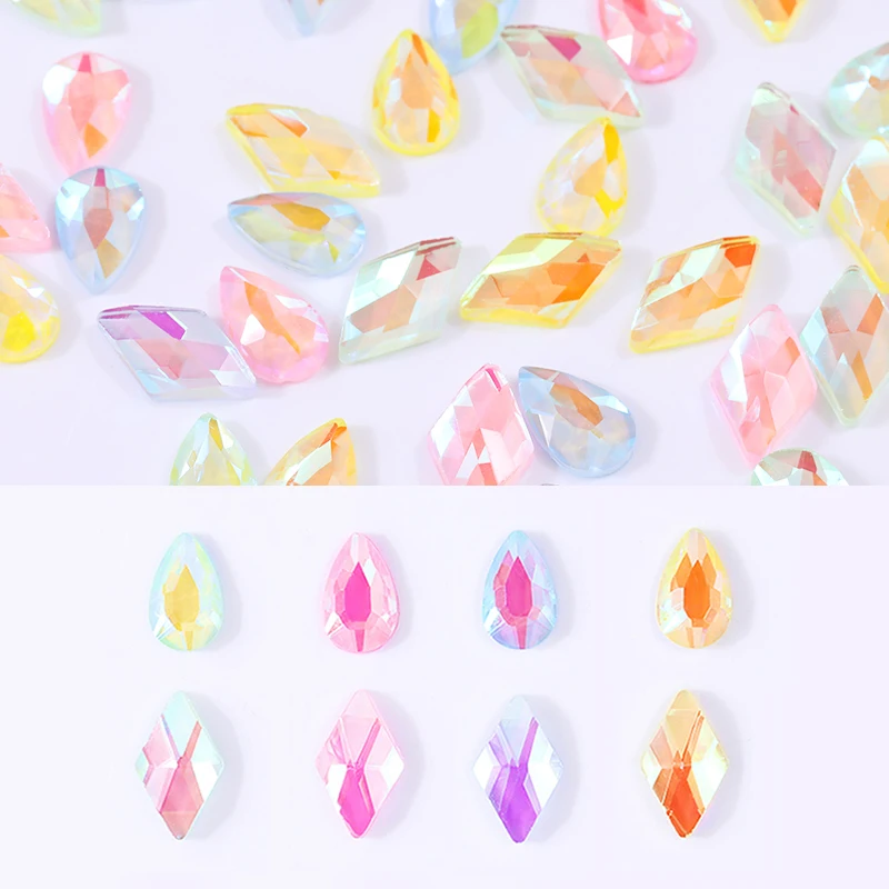 10 шт./пакет Стразы для ногтей ромбовидные гвозди в форме капли AB Цвет плоская