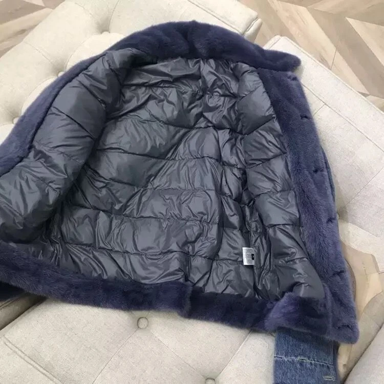Женские пальто из меха норки, Зимняя мода, натуральный мех норки, пуховая внутренняя куртка, женская верхняя одежда из денима, много цветов