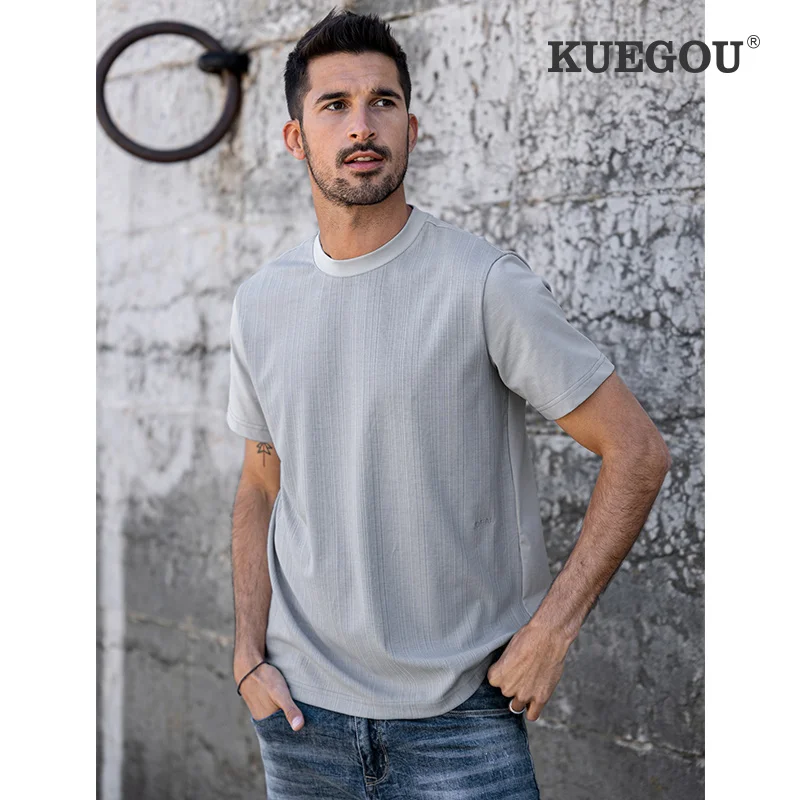 

KUEGOU 2021 New Clothing Man T-shirt Short Sleeve Summer High Quality Fashion Patchwork Tshirt For Men o-neck Top Plus Size 6493