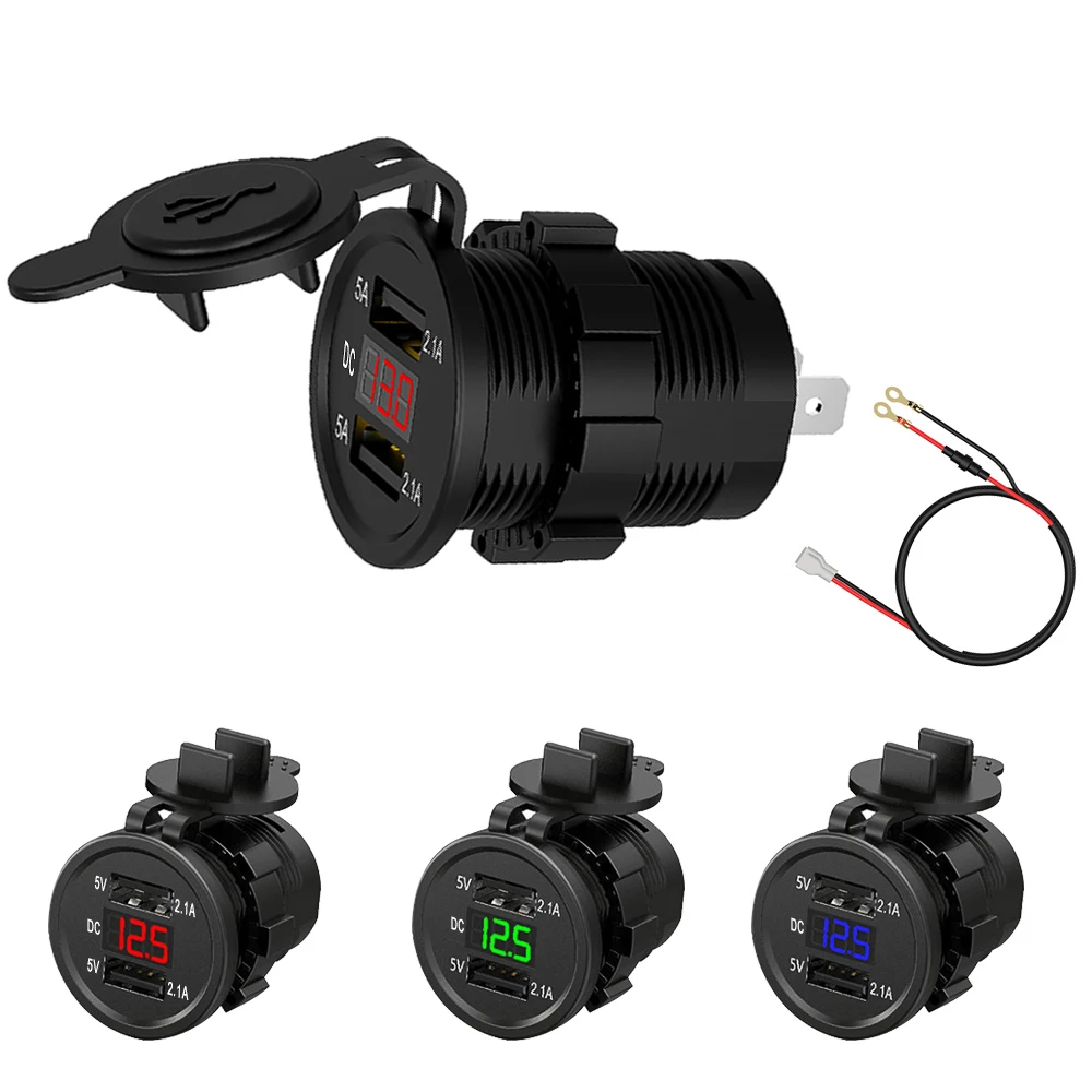 Автомобильное и мотоциклетное зарядное светодиодный с двумя USB портами 12 24