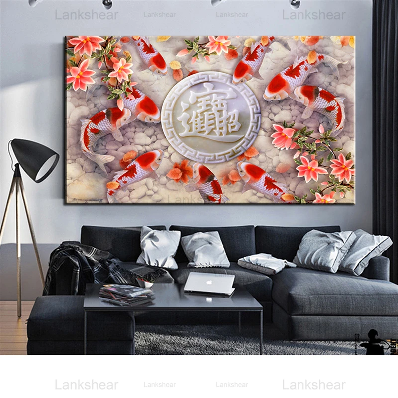 Фэн-шуй карп лотос пруд картина маслом на холсте | Дом и сад