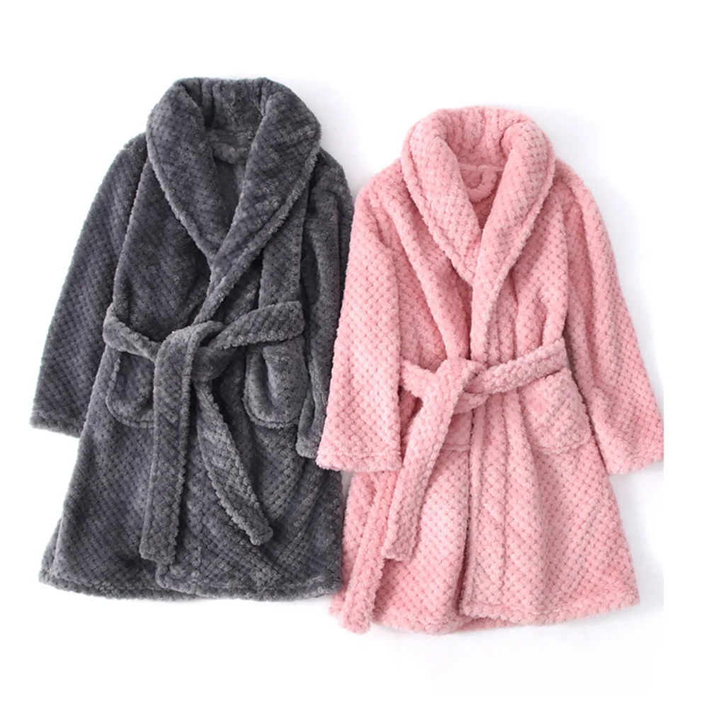 Children Robes Boys Pajamas Thick Flannel Solid Color Nightwear for 3-20Years Teenage Girls Baby Bathrobes | Детская одежда и