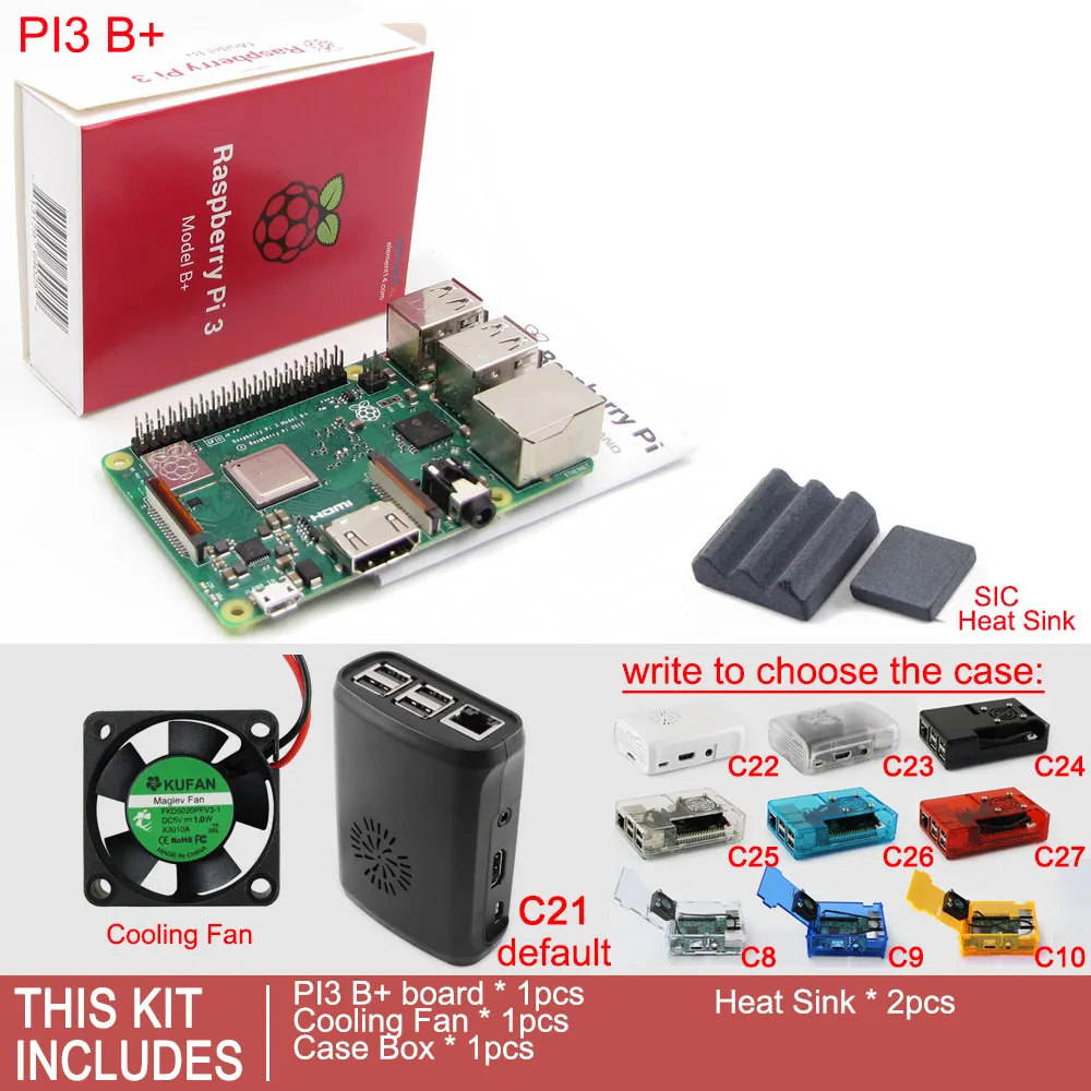 Комплект 1 Raspberry Pi 3 Model B+ плюс плата+ чехол коробка+ вентилятор охлаждения+ sd-карта+ теплоотвод+ адаптер питания переменного/постоянного тока+ кабель HDMI - Комплект: Комплект 1