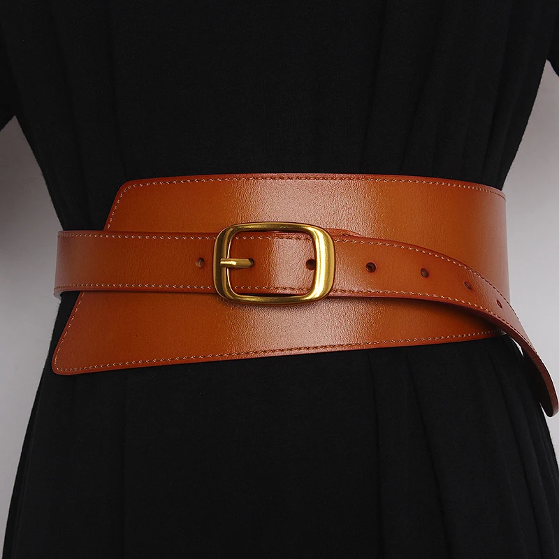 Vintage Irregular Wide Waist Belt for Women Cowhide Waistband Multi Colors Real Cow Leather Shirt Belt Femme Cinturon Corset NEw