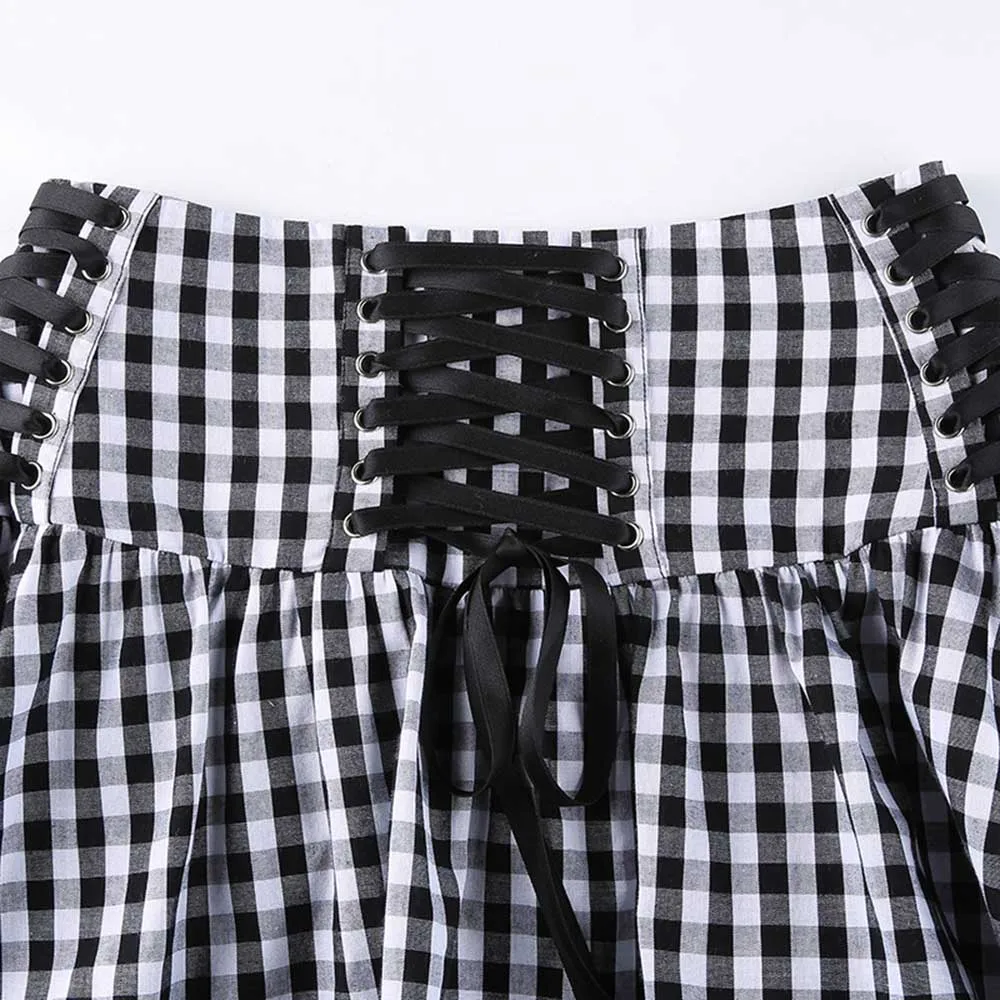 

Gothic Skirt Spring Summer New Fashion Casual Hipster Designer Creative Thin High Waist Sexy Lattice Bandage Lace Splicing