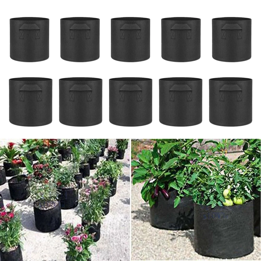 

5/10pcs Up To 10 Fabric Plant Pots Grow Bags With Handles 5/10 Gallon Grow Pots Breathable Bag Hanging Baskets