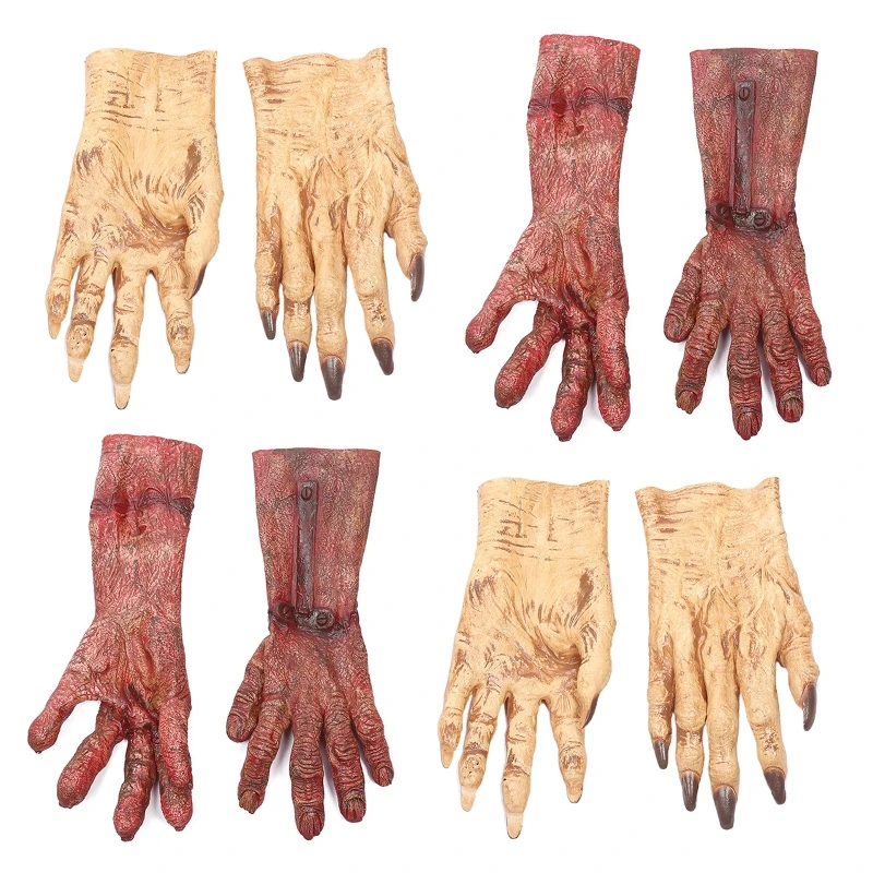 

null Adult Kids Halloween Scary Devil Zombie Gloves Bloody Hand Horror Cosplay Costume Accessories Masquerade Carnival Party Up