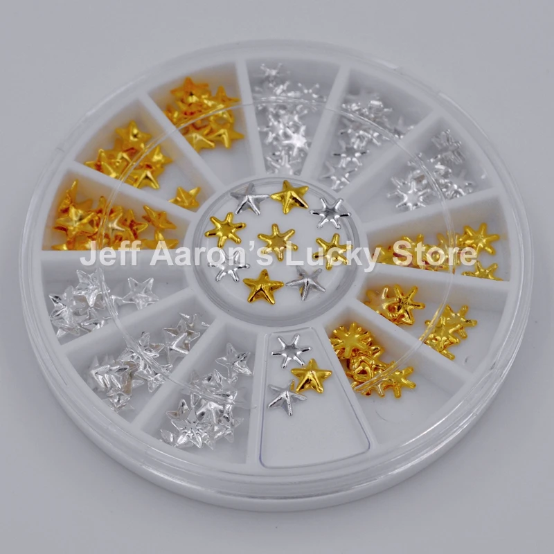 

Mixed gold silver stars metal nail art decorations studs wheel beauty manicure nails accessoires supplies tool 5mm